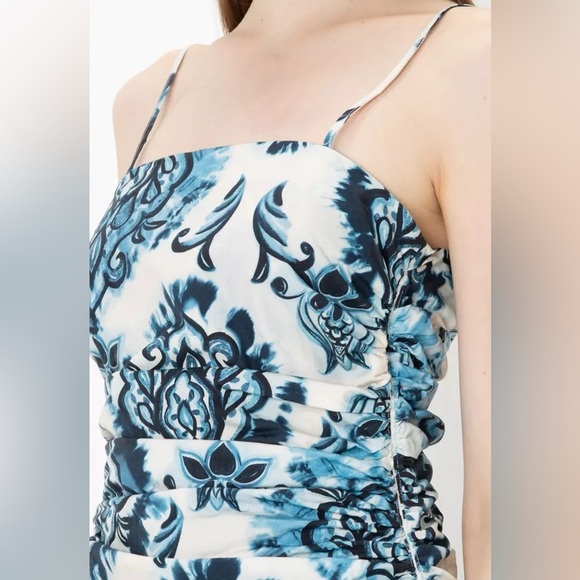 Zara Floral Blue and White gathered ruched Top size xs - Picture 2 of 6